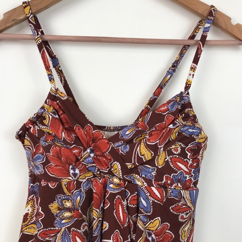 Garnet Hill Brown Floral Tankini One Piece Swimsuit Size 2 - Picture 3 of 9